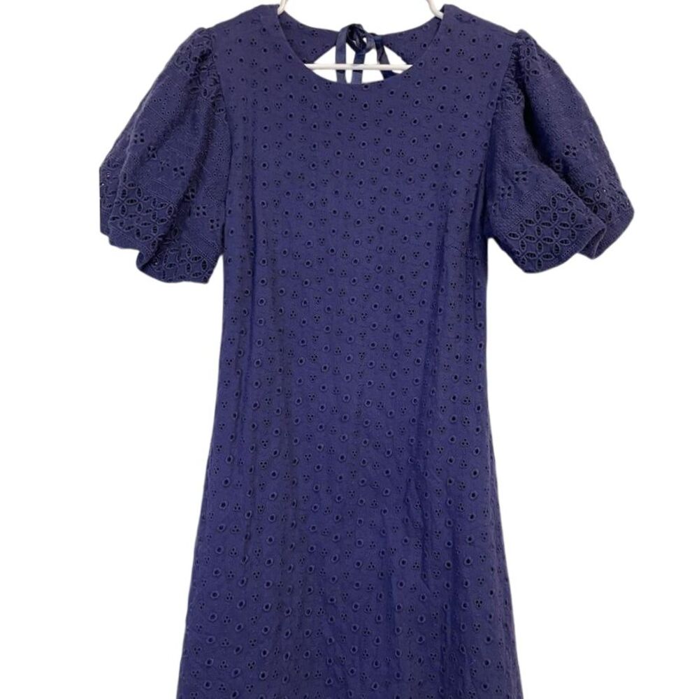 Free People Apricot Rose Mini Dress Size M Blue Eyelet Puff Sleeve NWOT